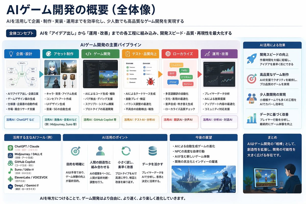 Japanese AI Game Dev Overview Slide Prompt