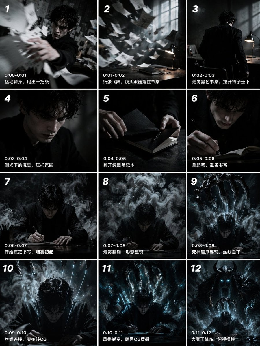 12 格电影级分镜网格