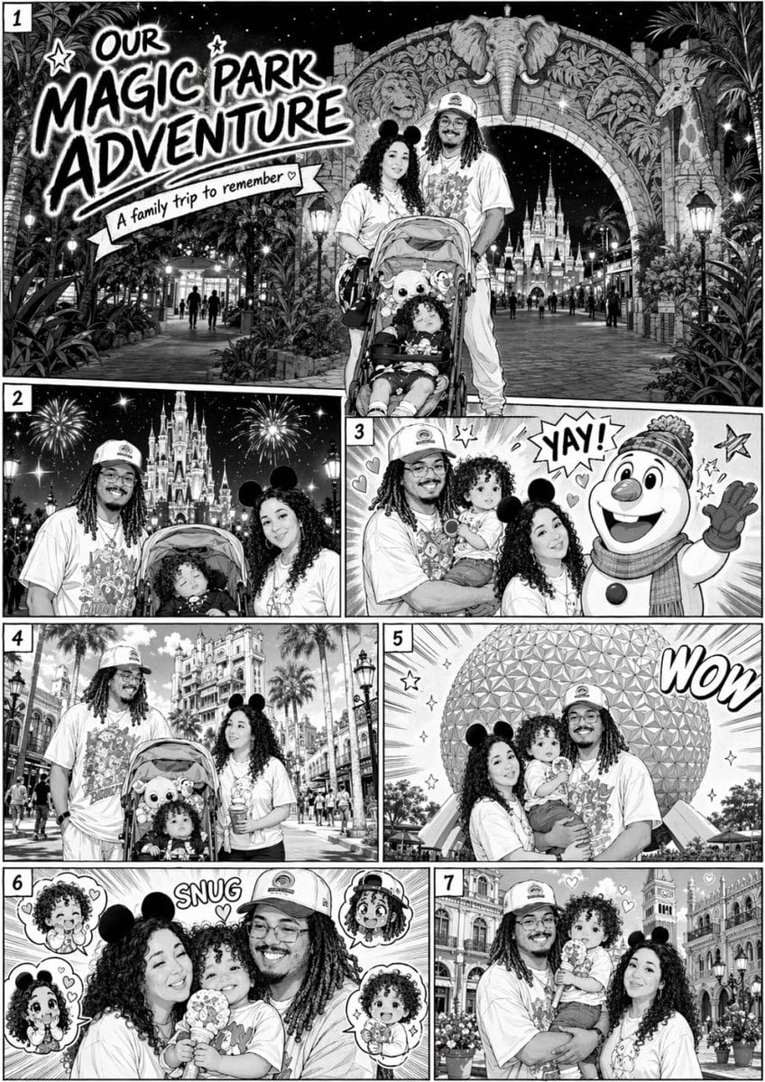 漫画风格迪士尼家庭之旅