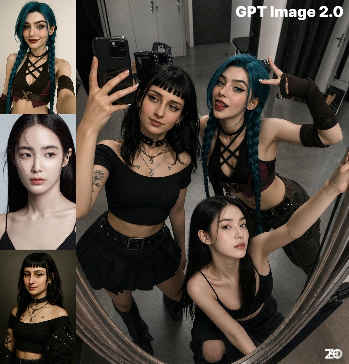 俯视视角下的夸张姿势镜面自拍