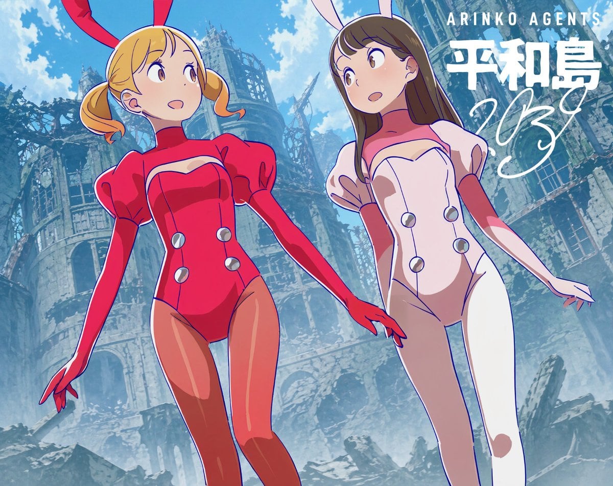 废墟中的低角度动漫兔女郎