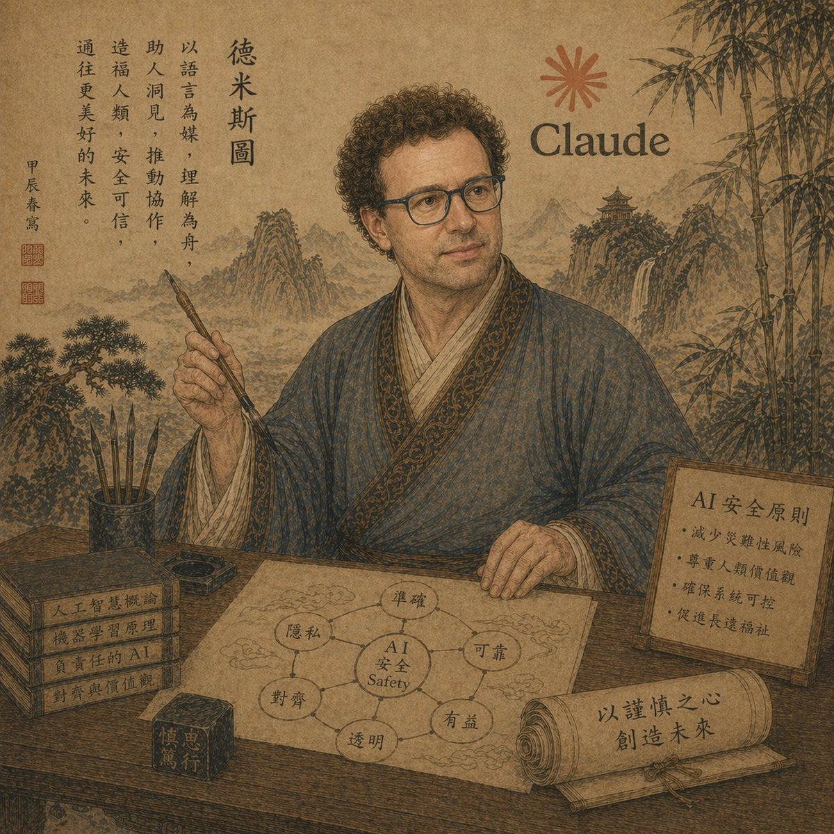 古代学者 AI 安全海报