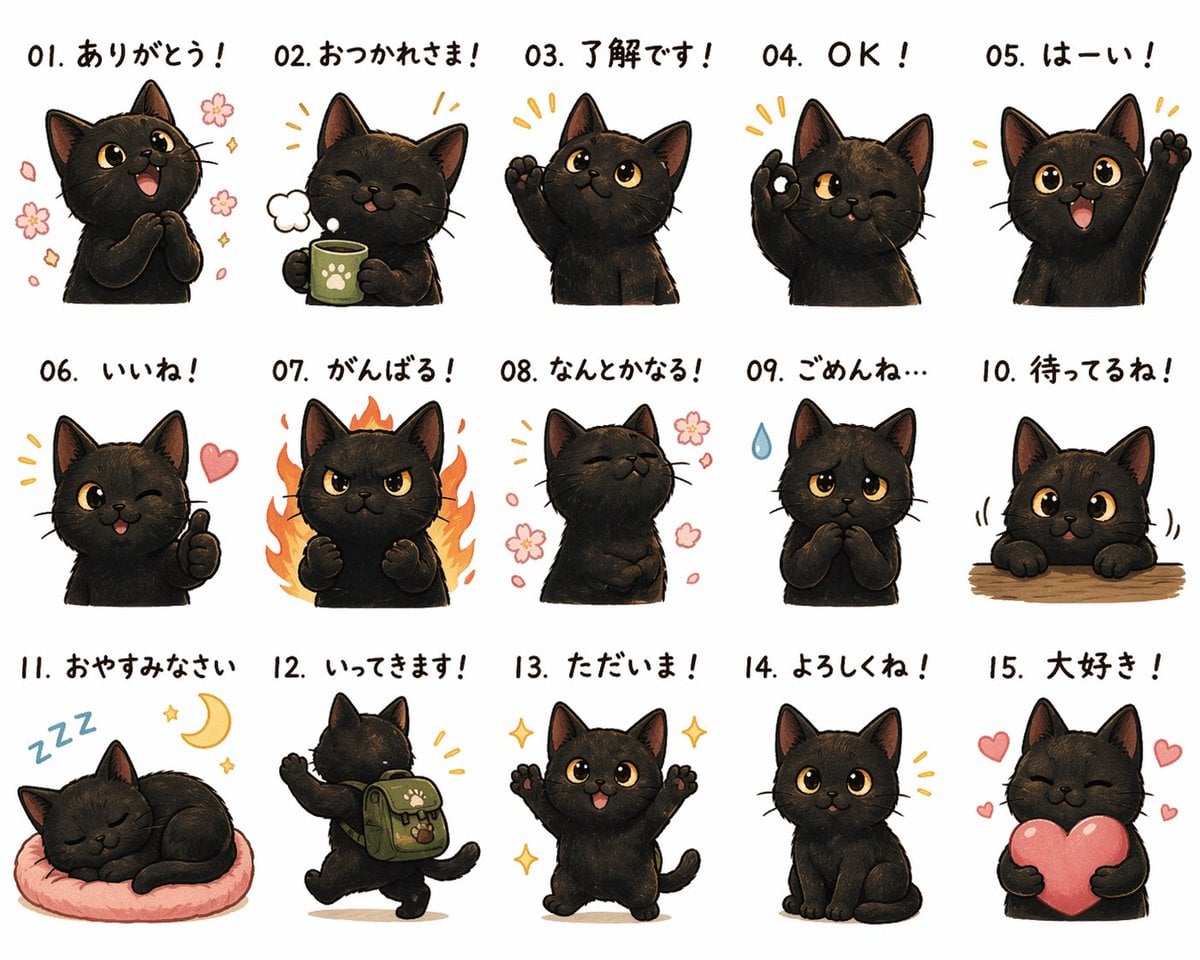 可爱黑猫日文贴纸合集