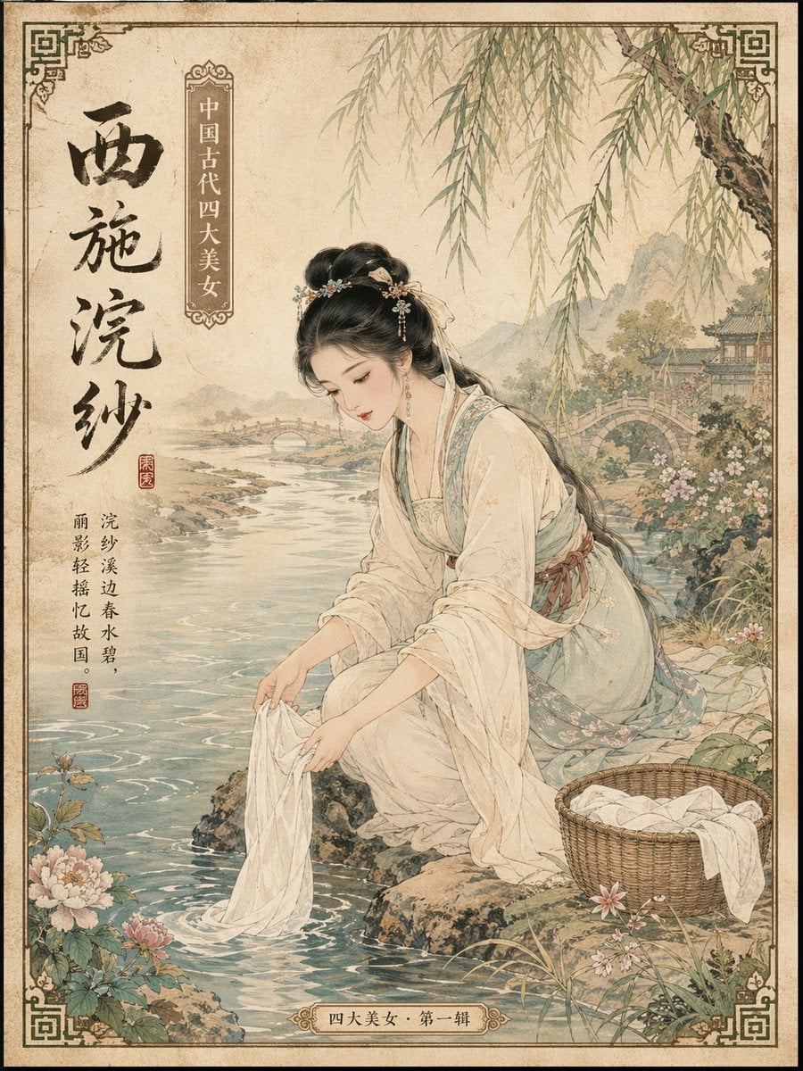 中国古代四大美女明信片提示词