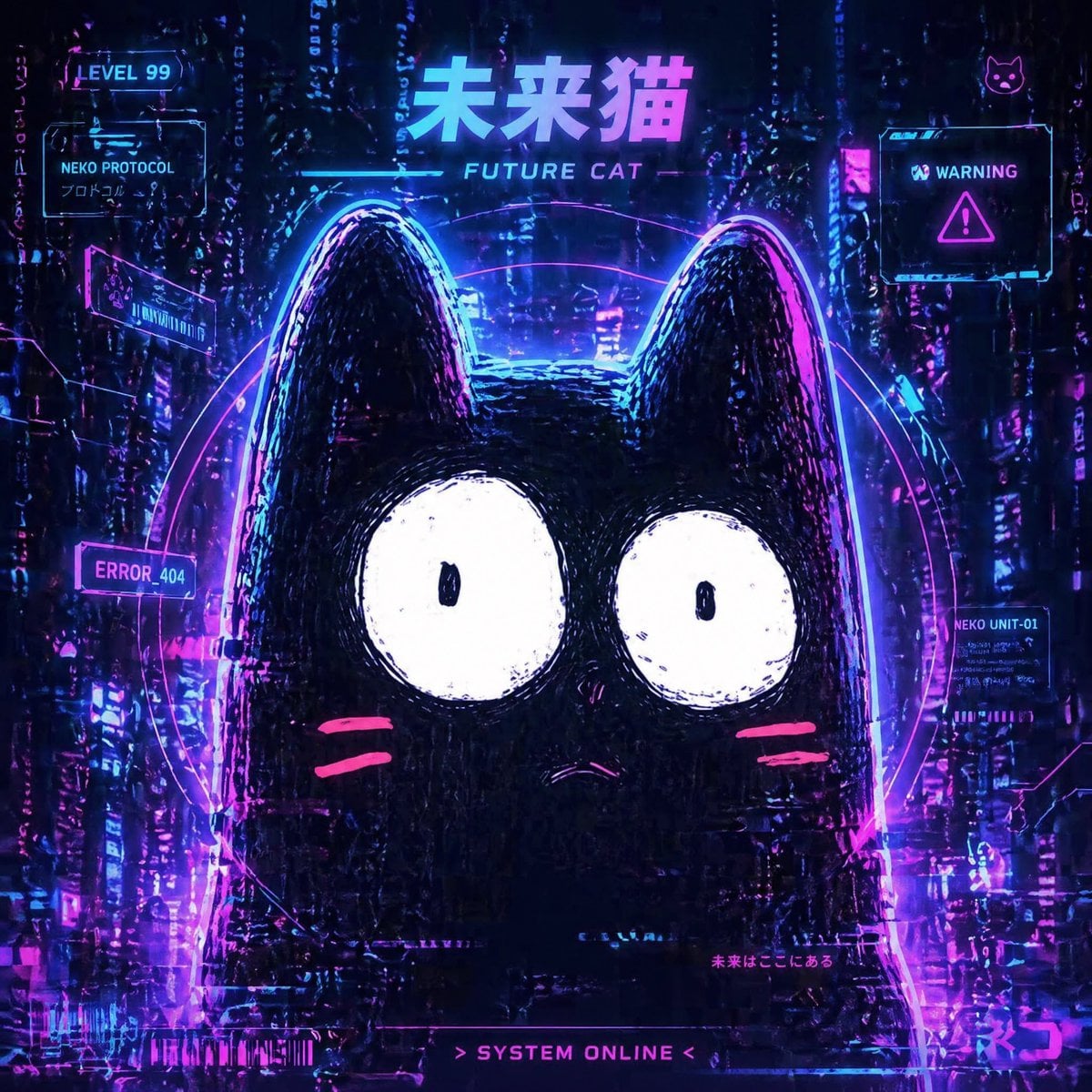 赛博朋克未来猫霓虹海报