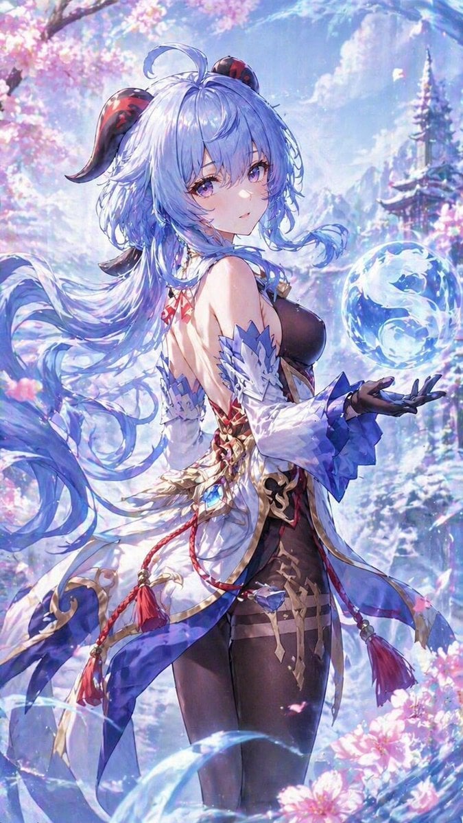 冰雪幻境中的动漫女子与樱花