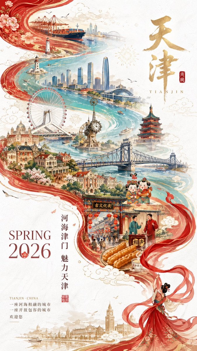 天津城市宣传海报提示词
