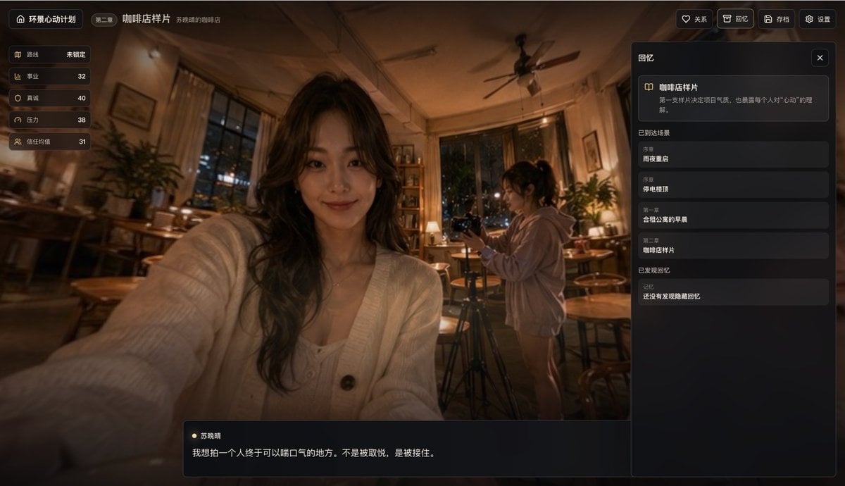 电影感咖啡馆视觉小说 UI