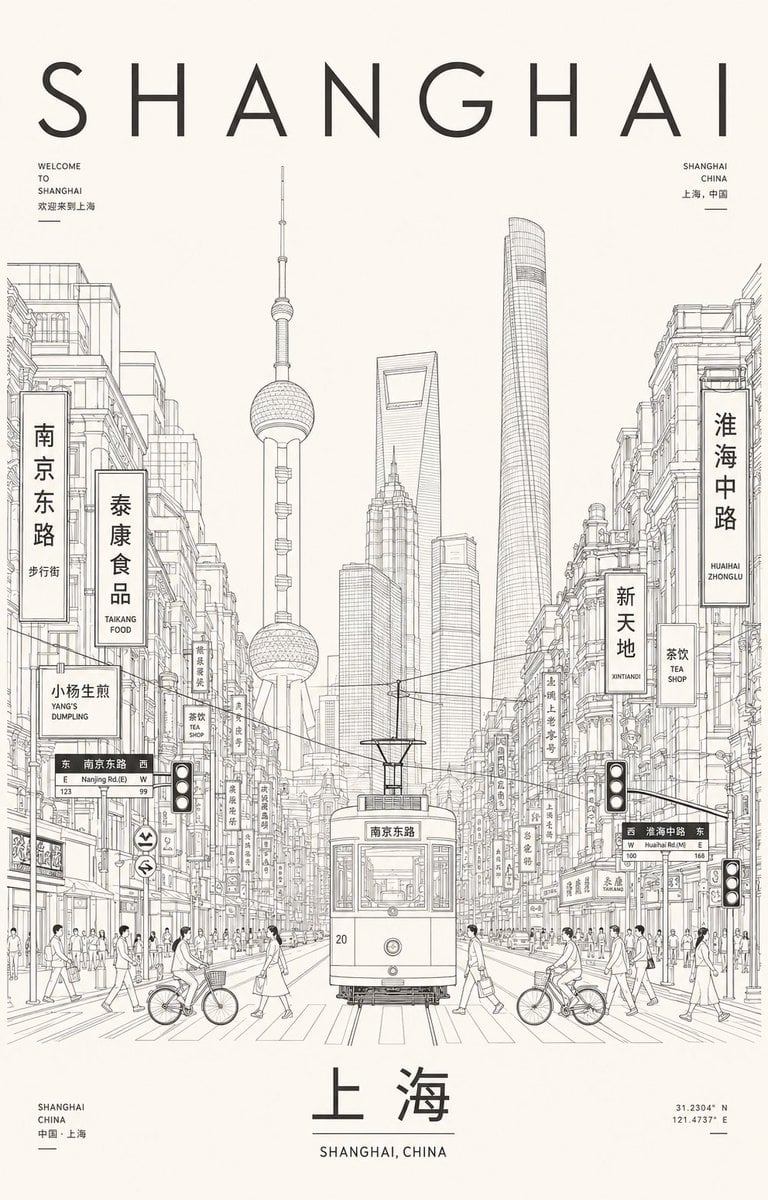 上海极简主义线条艺术海报