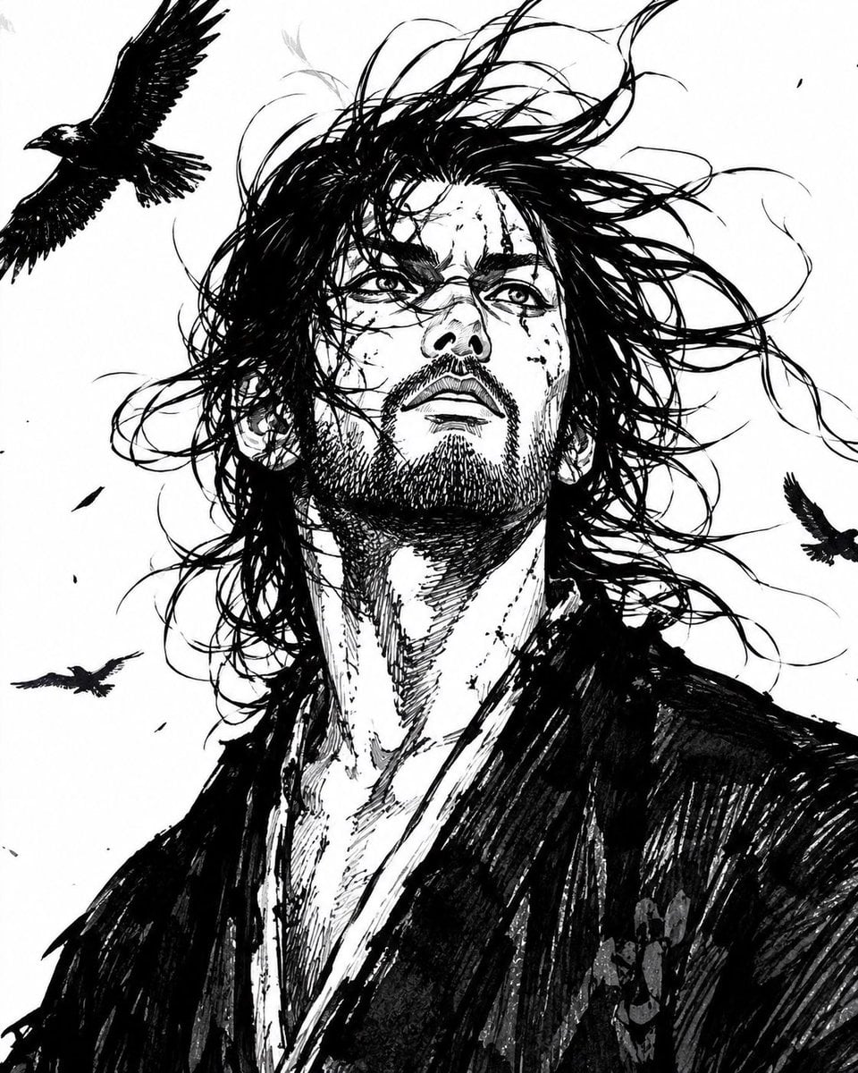 水墨风武士肖像
