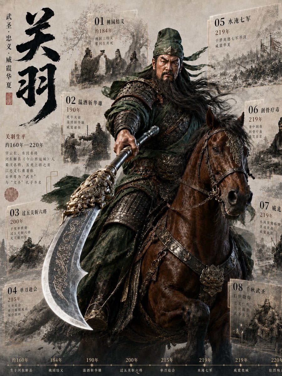 关羽历史信息图海报
