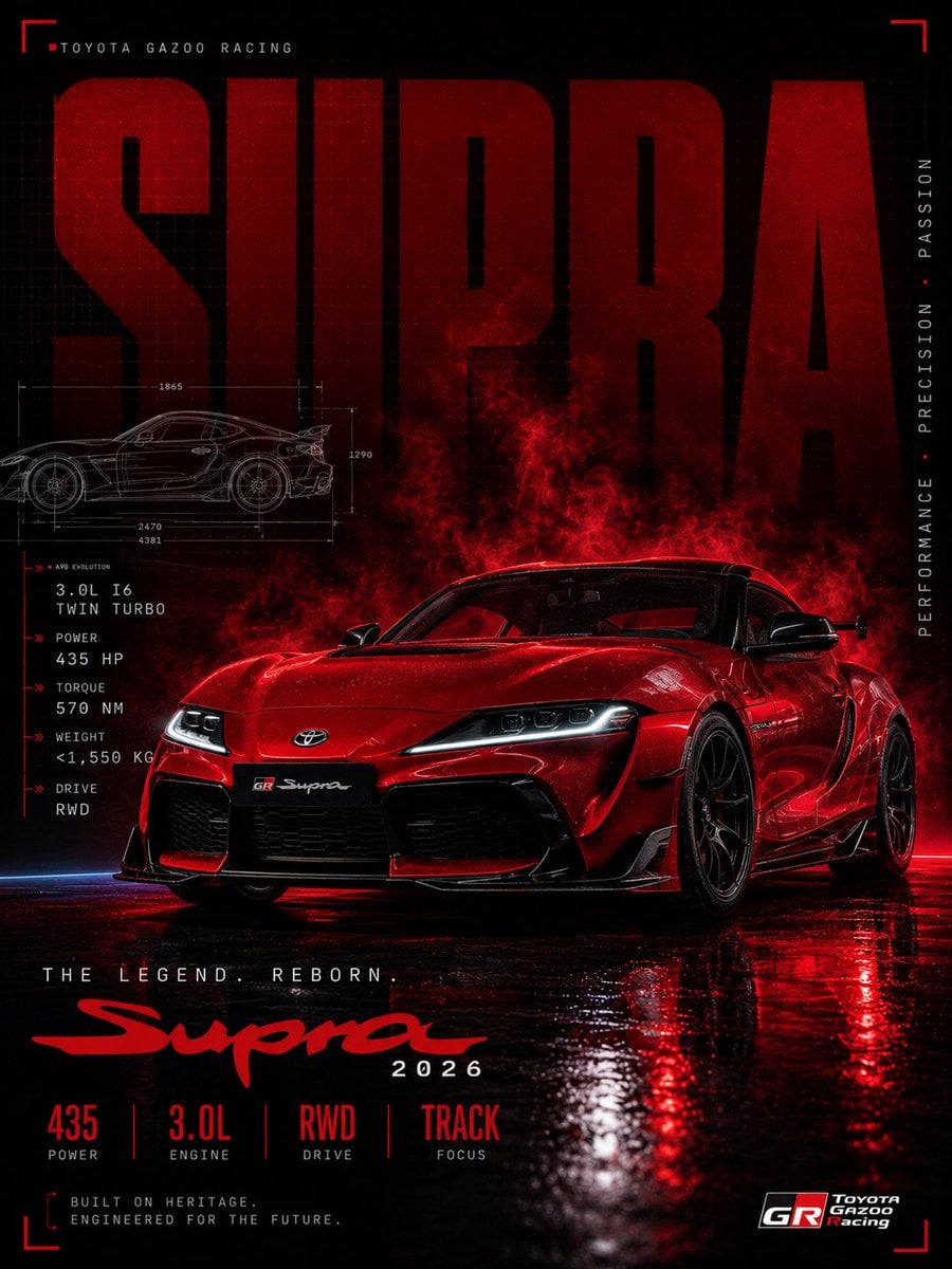 红色 Toyota GR Supra 赛车海报