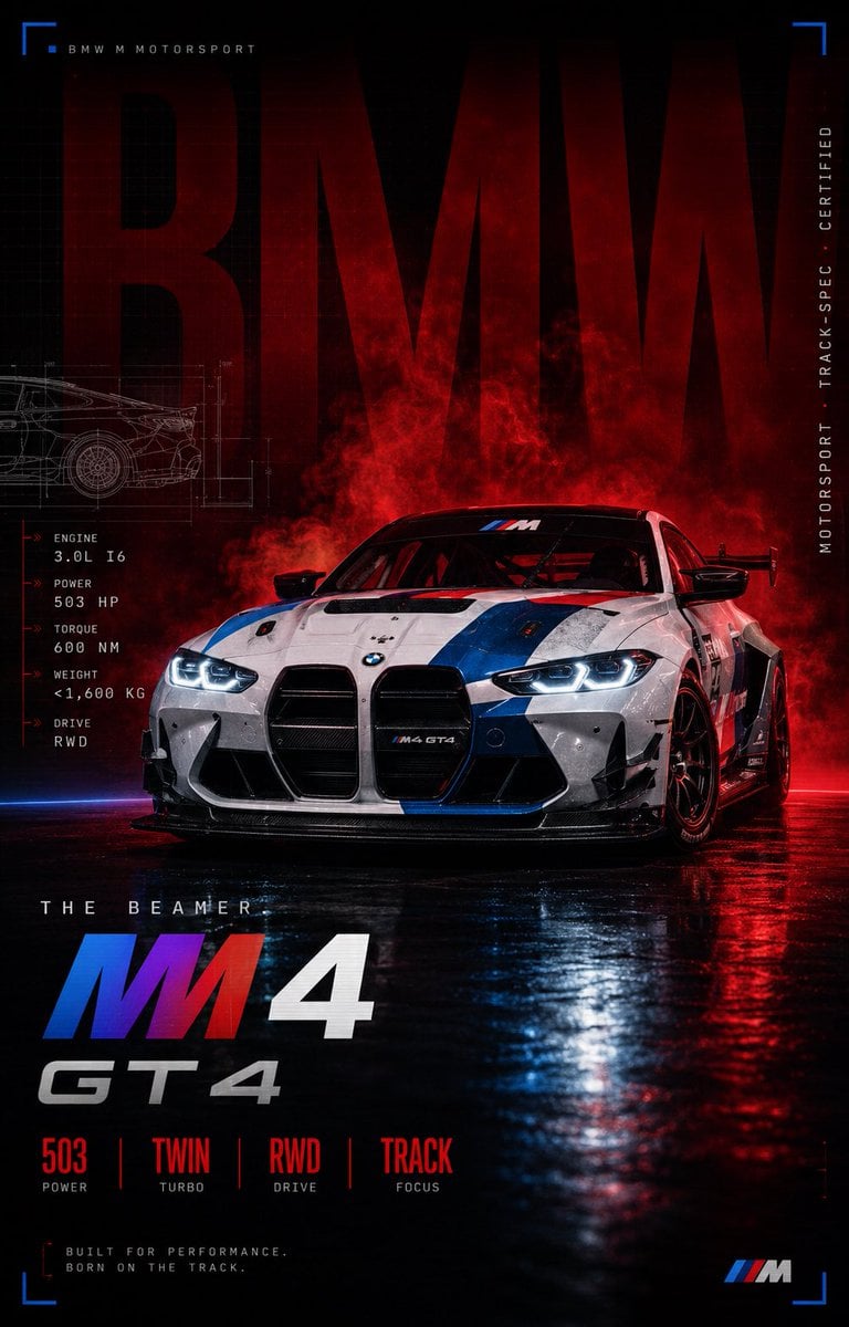 BMW M4 GT4 赛车海报