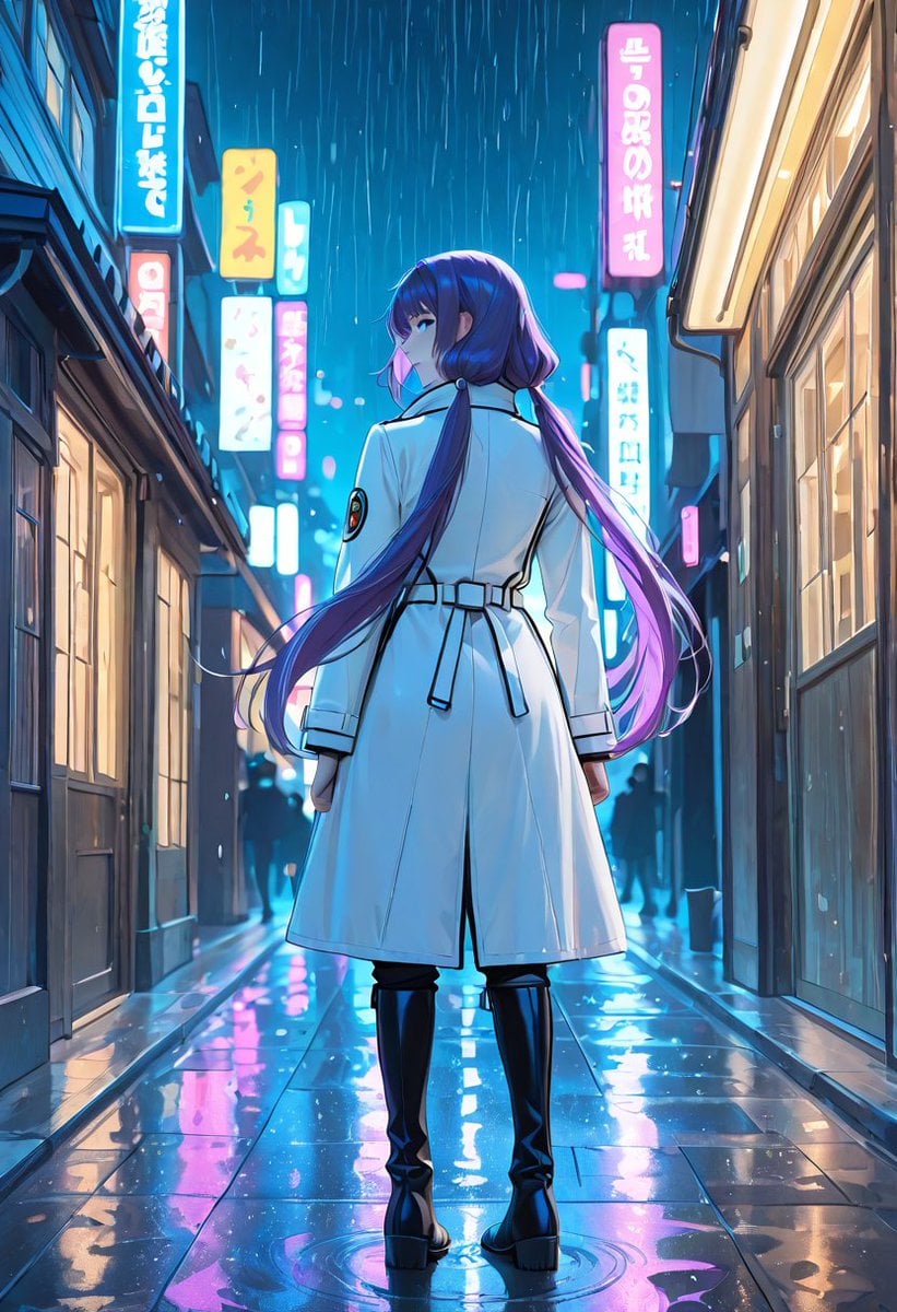 社交媒体帖子 - 雨夜霓虹动漫小巷女子