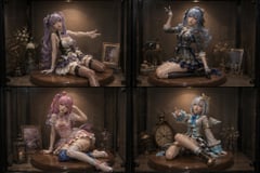 电商主图 - 玻璃展柜中的四个动漫手办