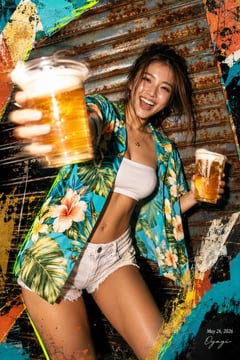 社交媒体帖子 - 热带啤酒派对海报