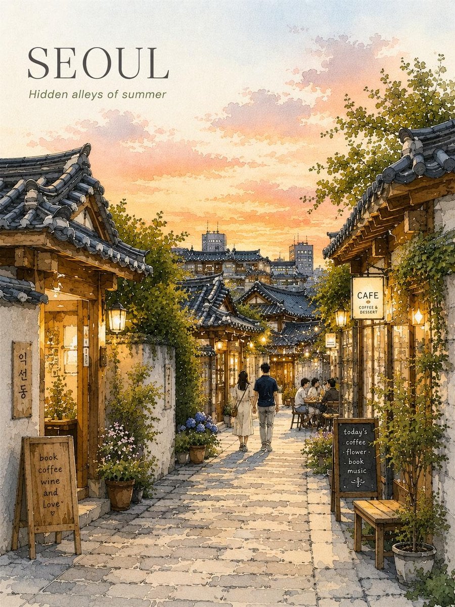 首尔水彩旅行海报