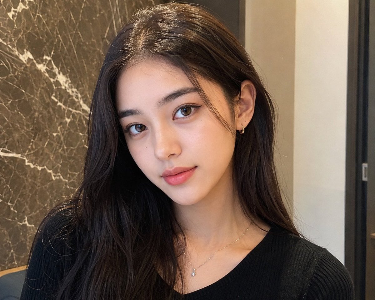 带遮挡的混血美女肖像