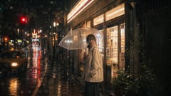 社交媒体帖子 - 雨夜东京便利店场景