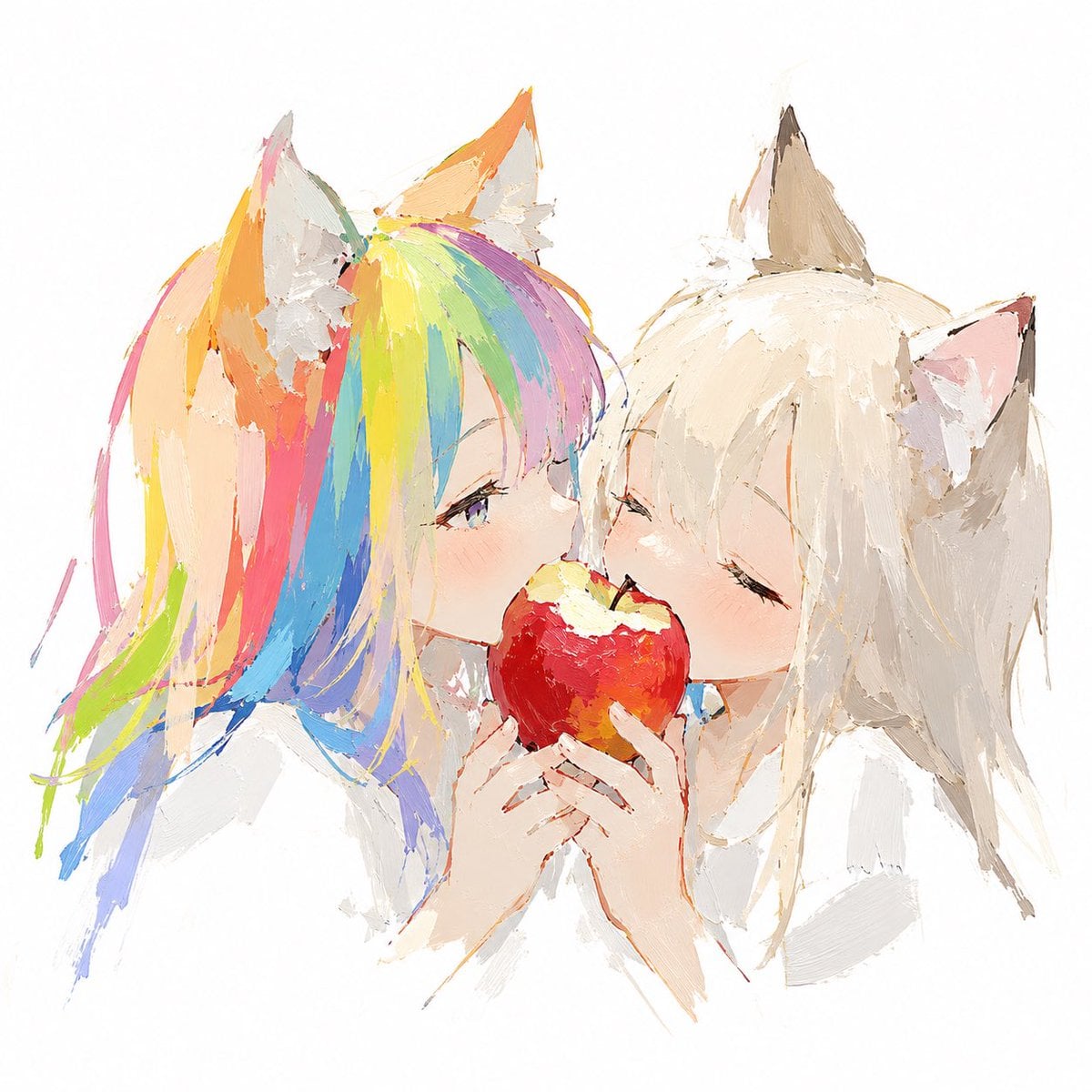 彩虹发色猫耳少女艺术创作