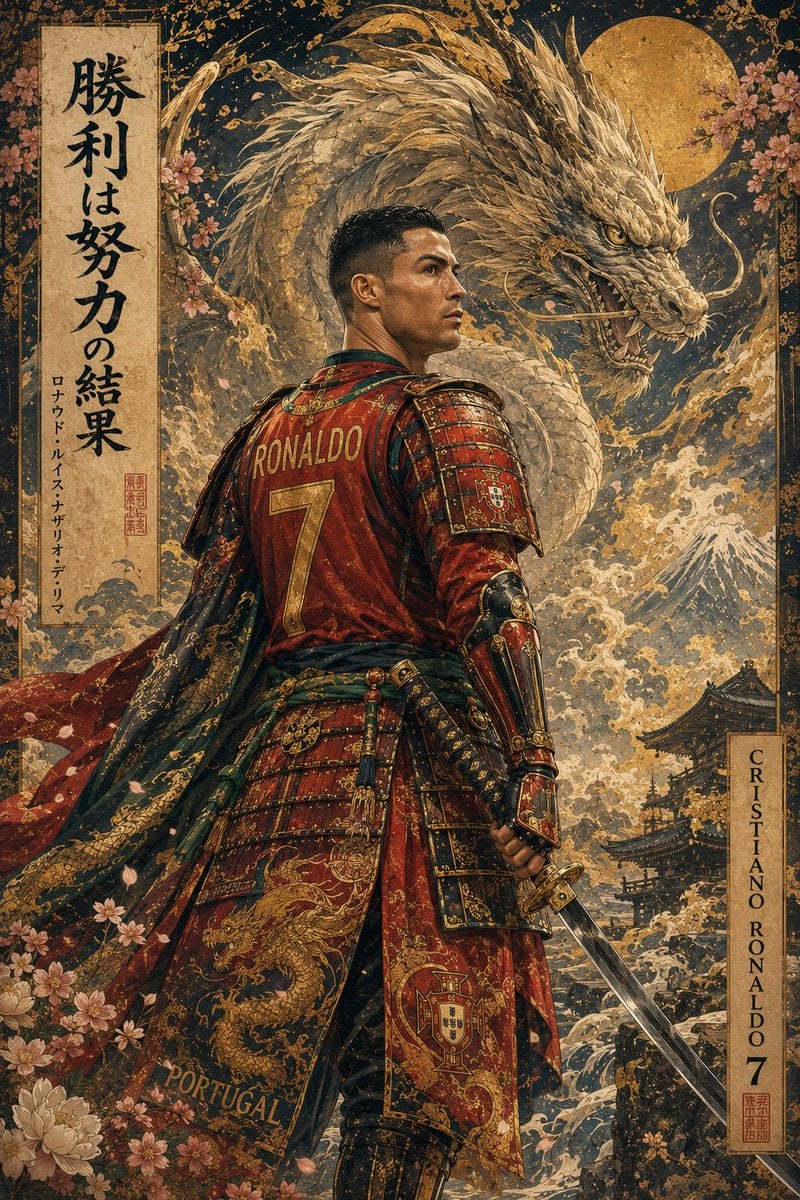 浮世绘风格神话武士肖像