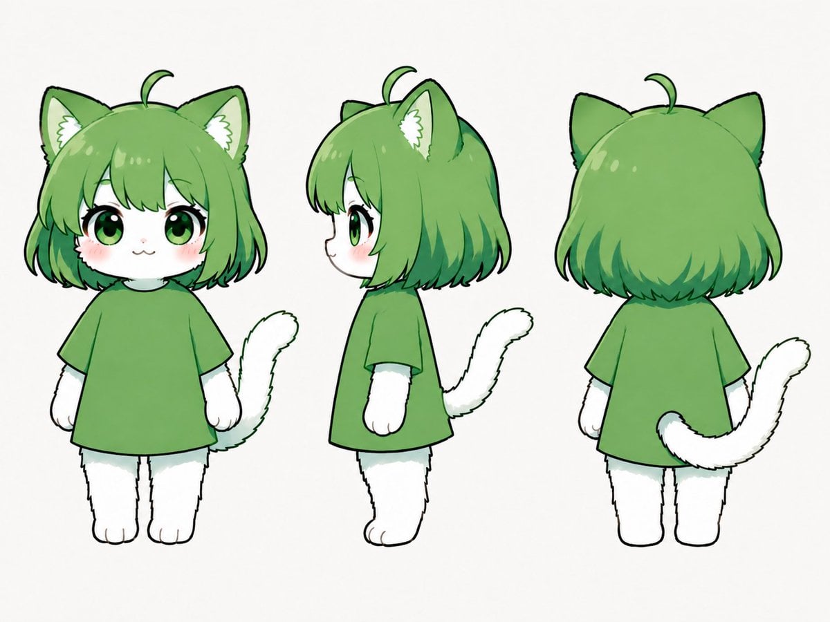 绿色 Q 版猫娘三视图