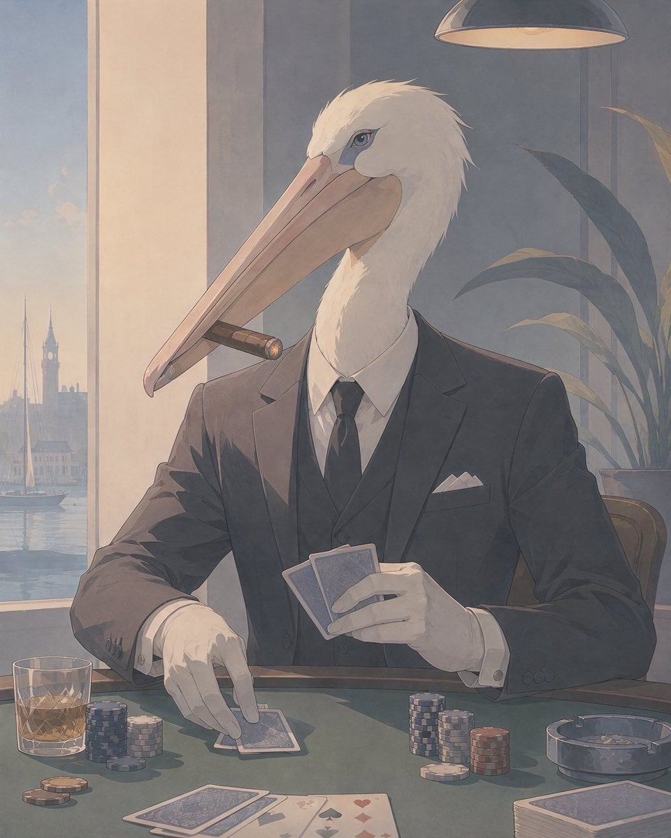 鹈鹕扑克黑色电影风格插画