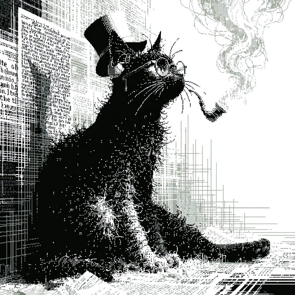 维多利亚风格像素艺术吸烟猫