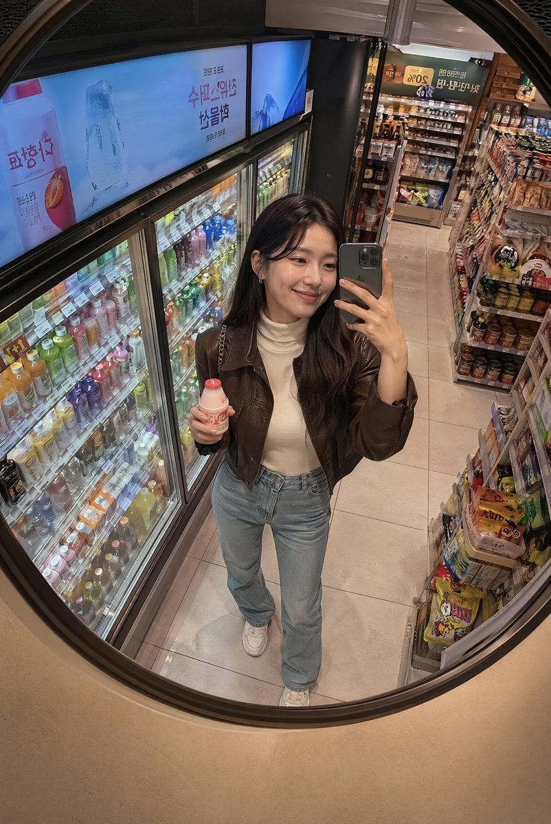 韩国便利店镜面自拍