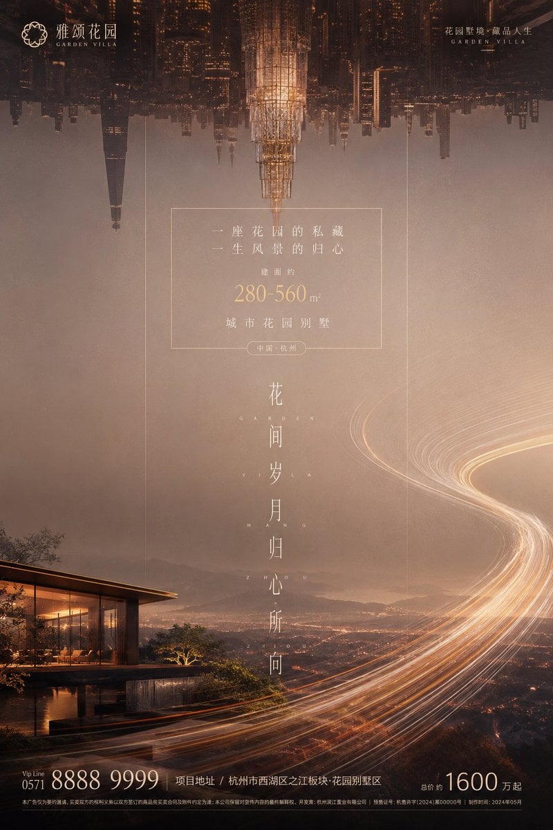 奢华花园别墅房地产海报