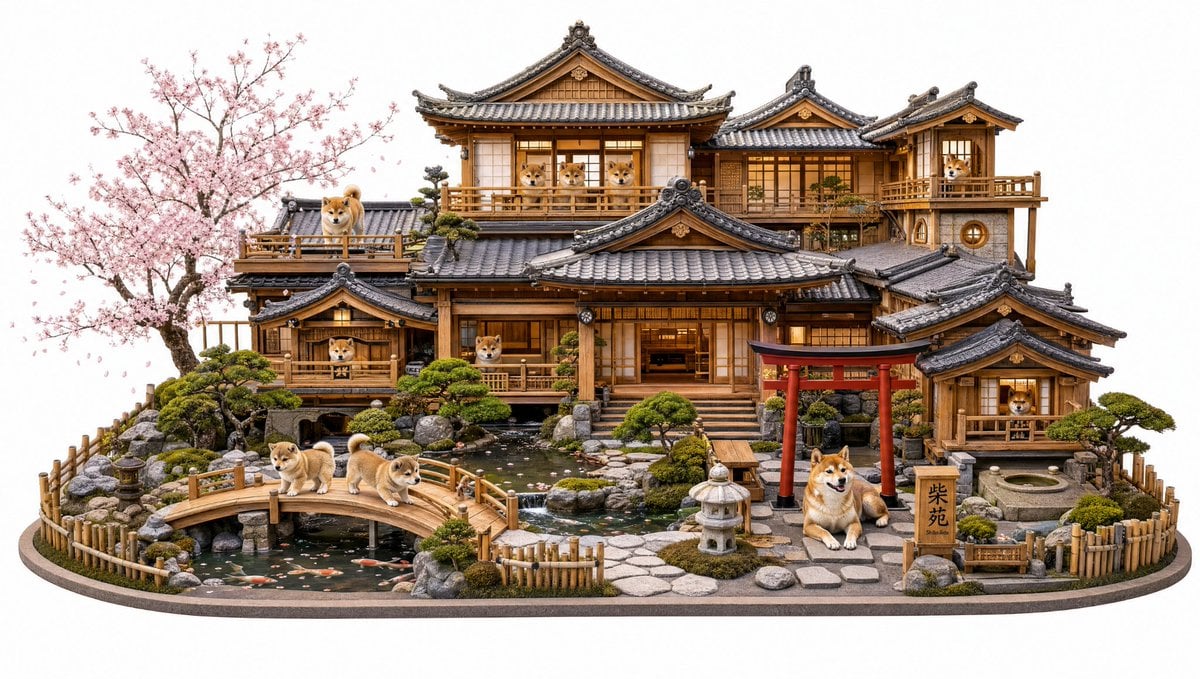 柴犬日式宅邸微缩模型