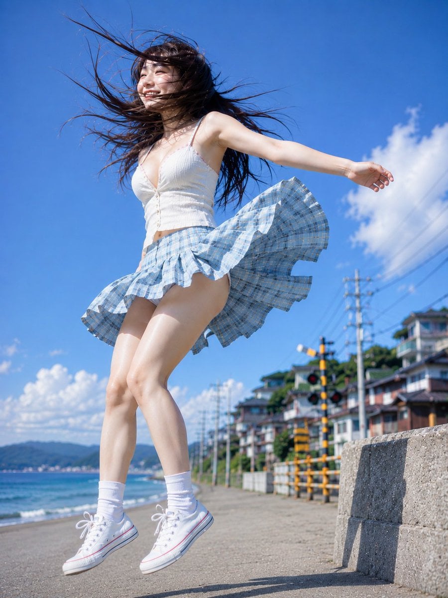 夏日海滨跳跃肖像