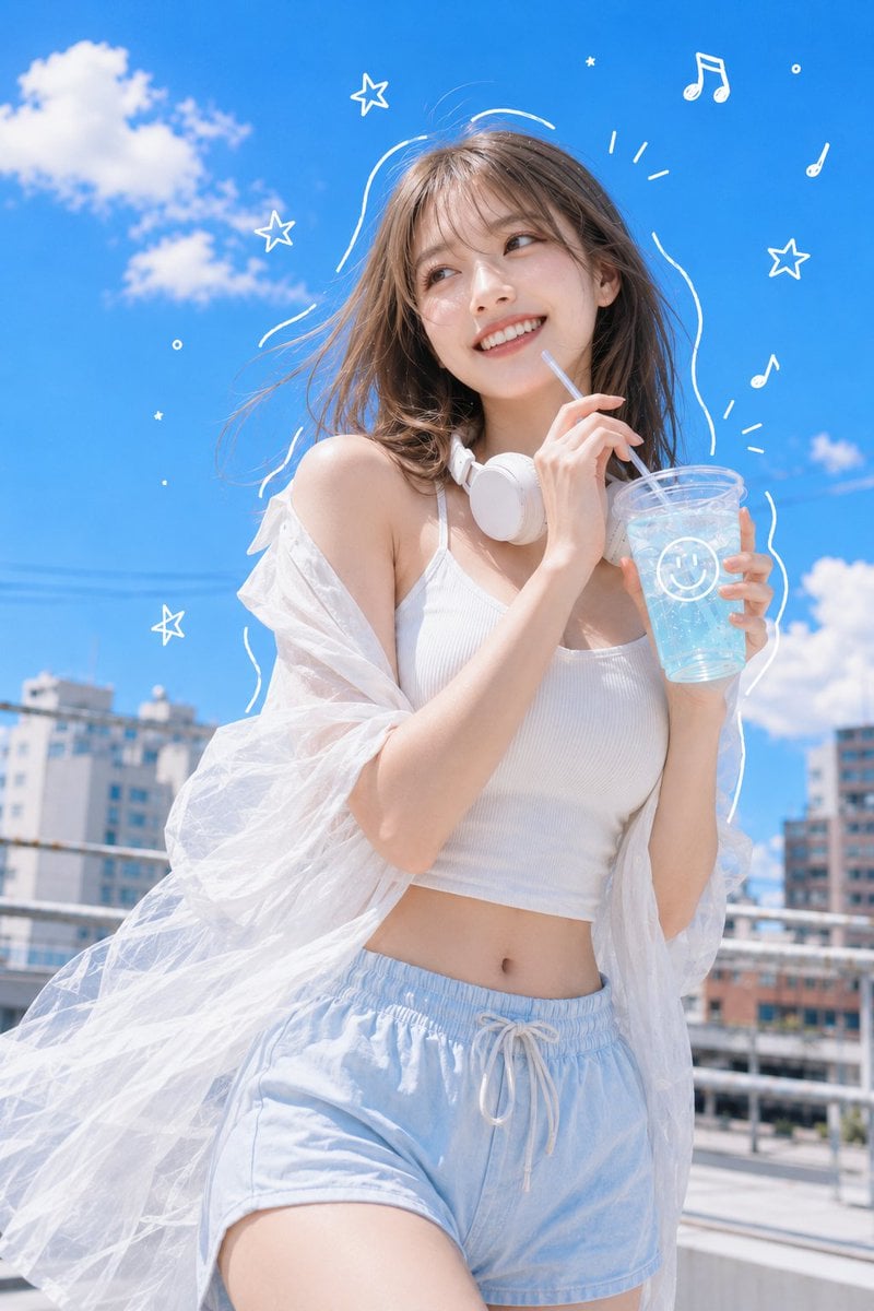 天蓝色弹珠汽水夏日肖像
