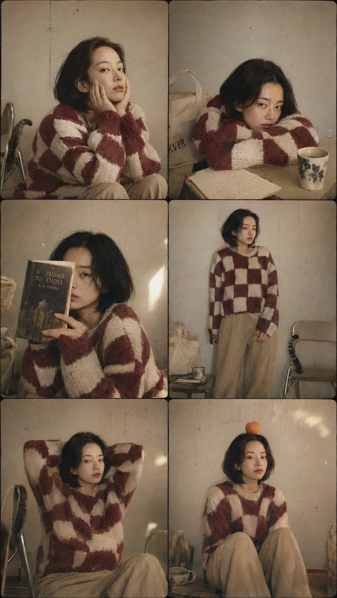 东亚女性 6 格拼贴画