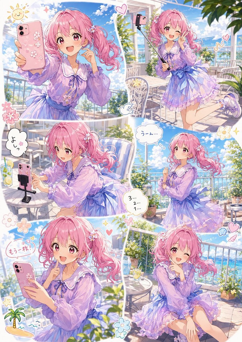 柔和色调漫画自拍拼贴画