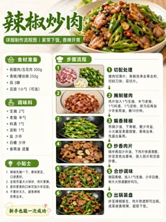 帮我制作辣椒炒肉这道菜的详细制作流程图，真实风格，适用于小红书图文比例