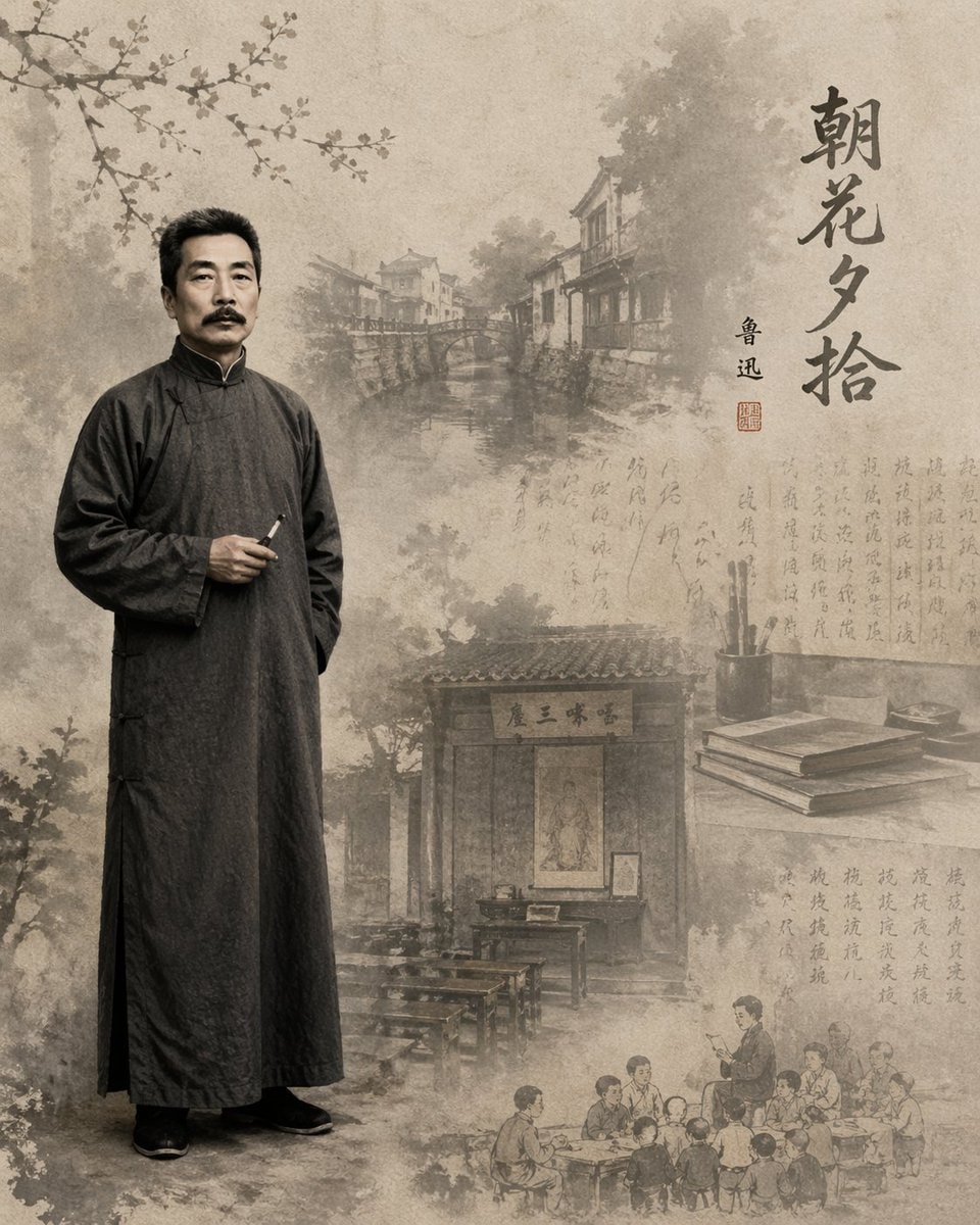 Lu Xun Morning Flowers Illustration