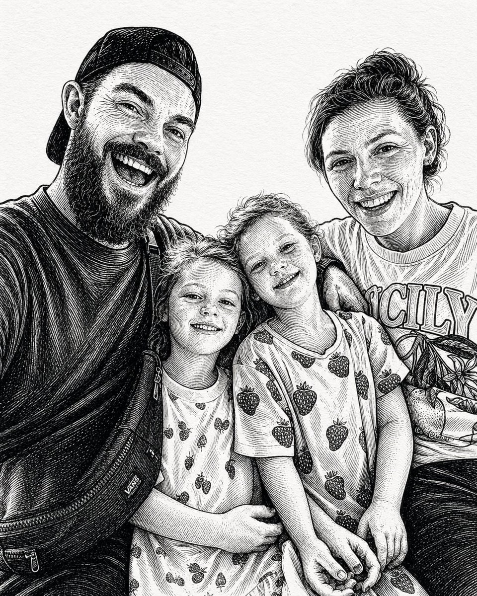 Ink-Etched Family Portrait