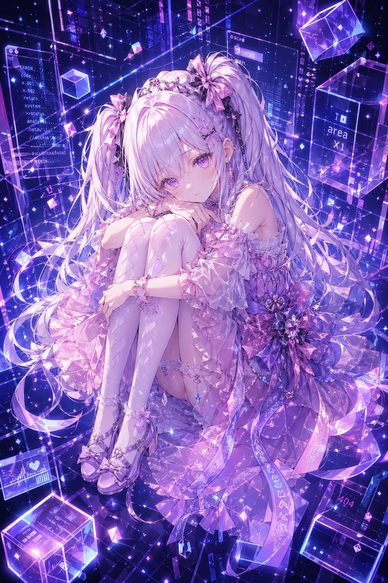 Cyber Crystal Anime Girl Portrait
