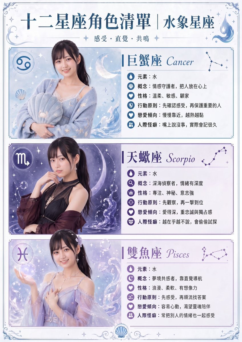 Water Signs Zodiac Character Poster