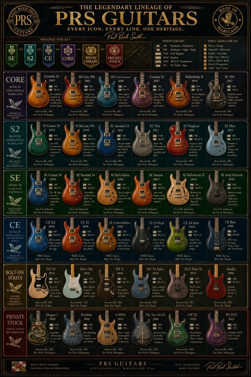 Vintage PRS Guitar Lineage Poster