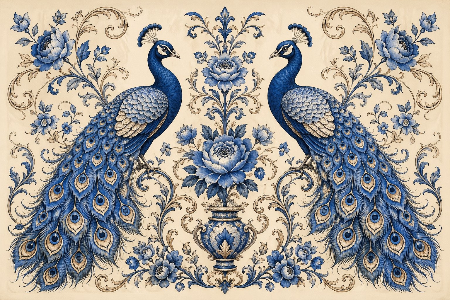 Peacock Botanical Vintage Symmetrical Art Print