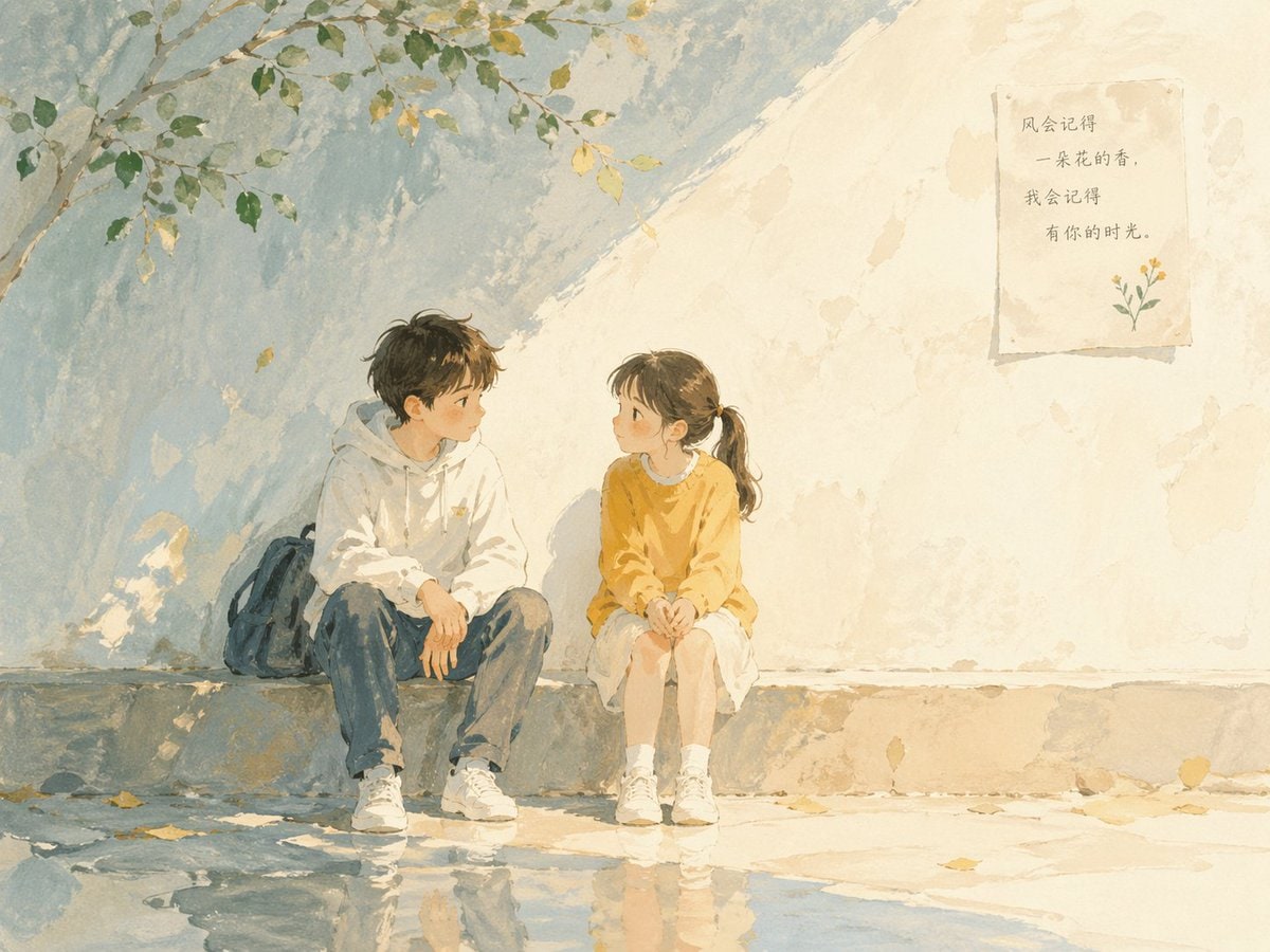 Soft poetic children's book illustration with watercolor and gouache textures...