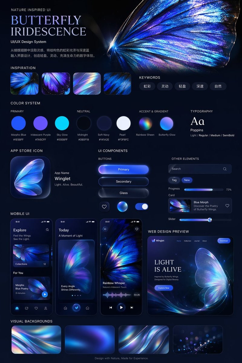 Iridescent Butterfly UI/UX 设计系统