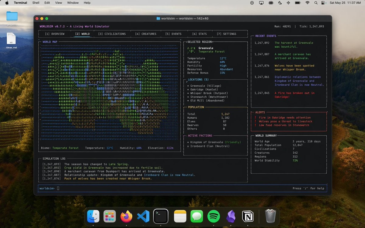 Mac 终端世界模拟 UI