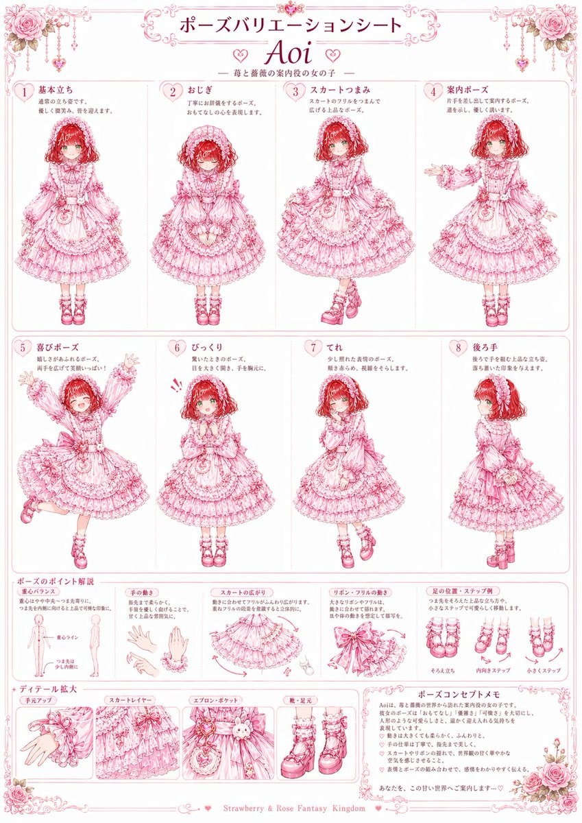 粉色 Lolita 姿势变化参考图