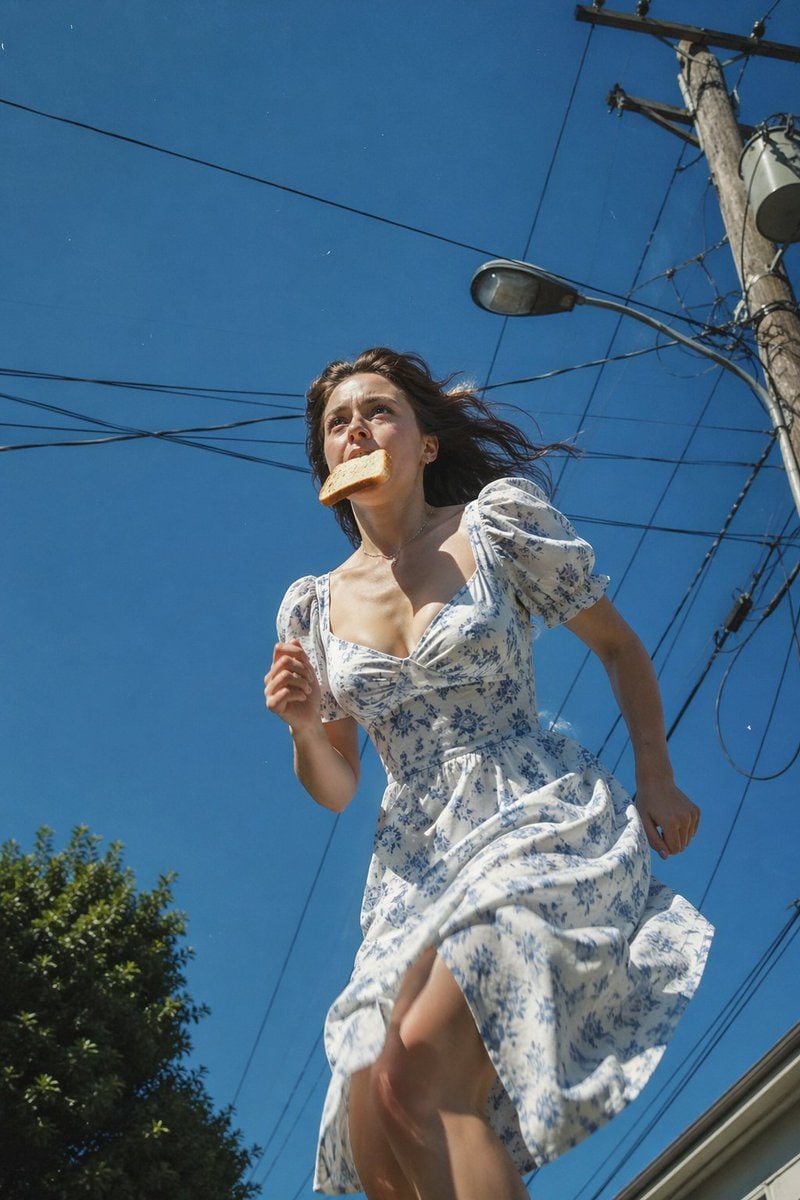 低角度奔跑女性街拍