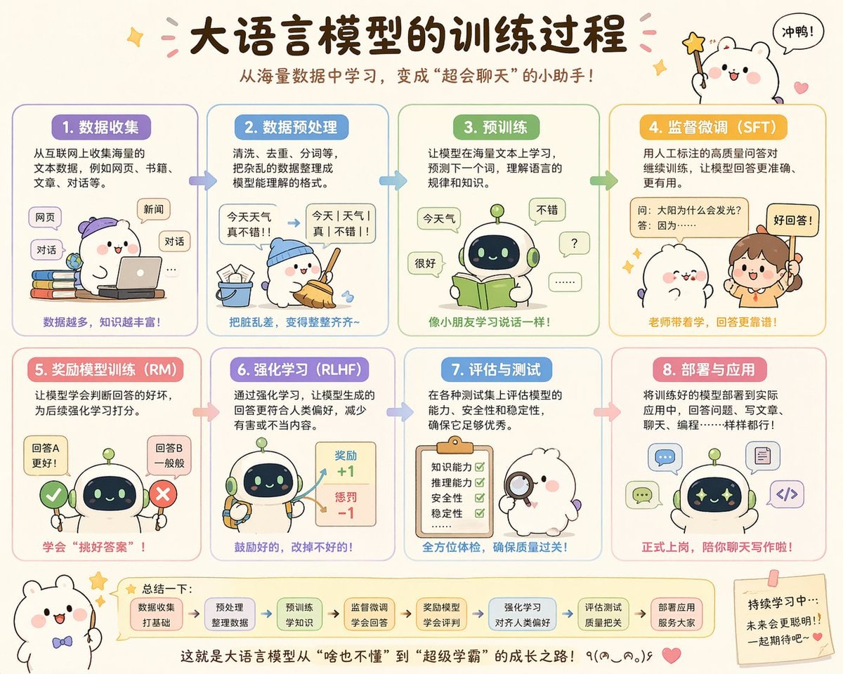 可爱的中文大语言模型训练流程图