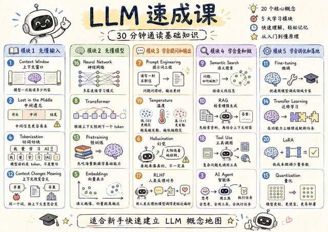 信息图 / 教育视觉 - LLM速成课可视化