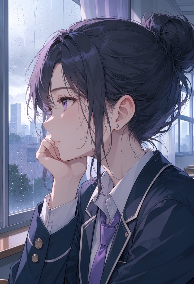 个人资料/头像 - 雨中动漫学生人像